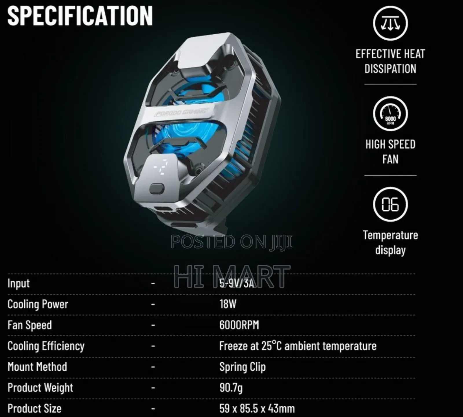 Porodo Gaming Led Display Phone Cooler