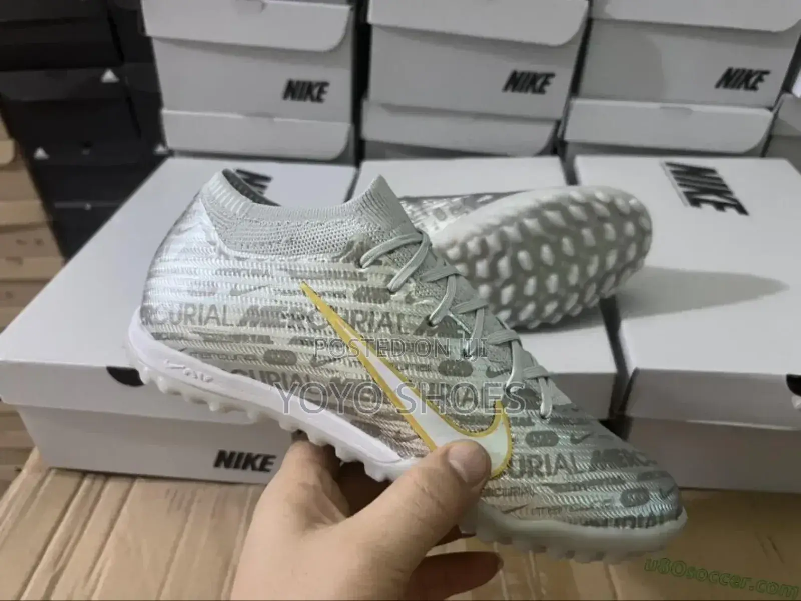 Nike Mercurial Vapor 15 Eliite Turf)Tf)Silver/Green Soccer Cleats