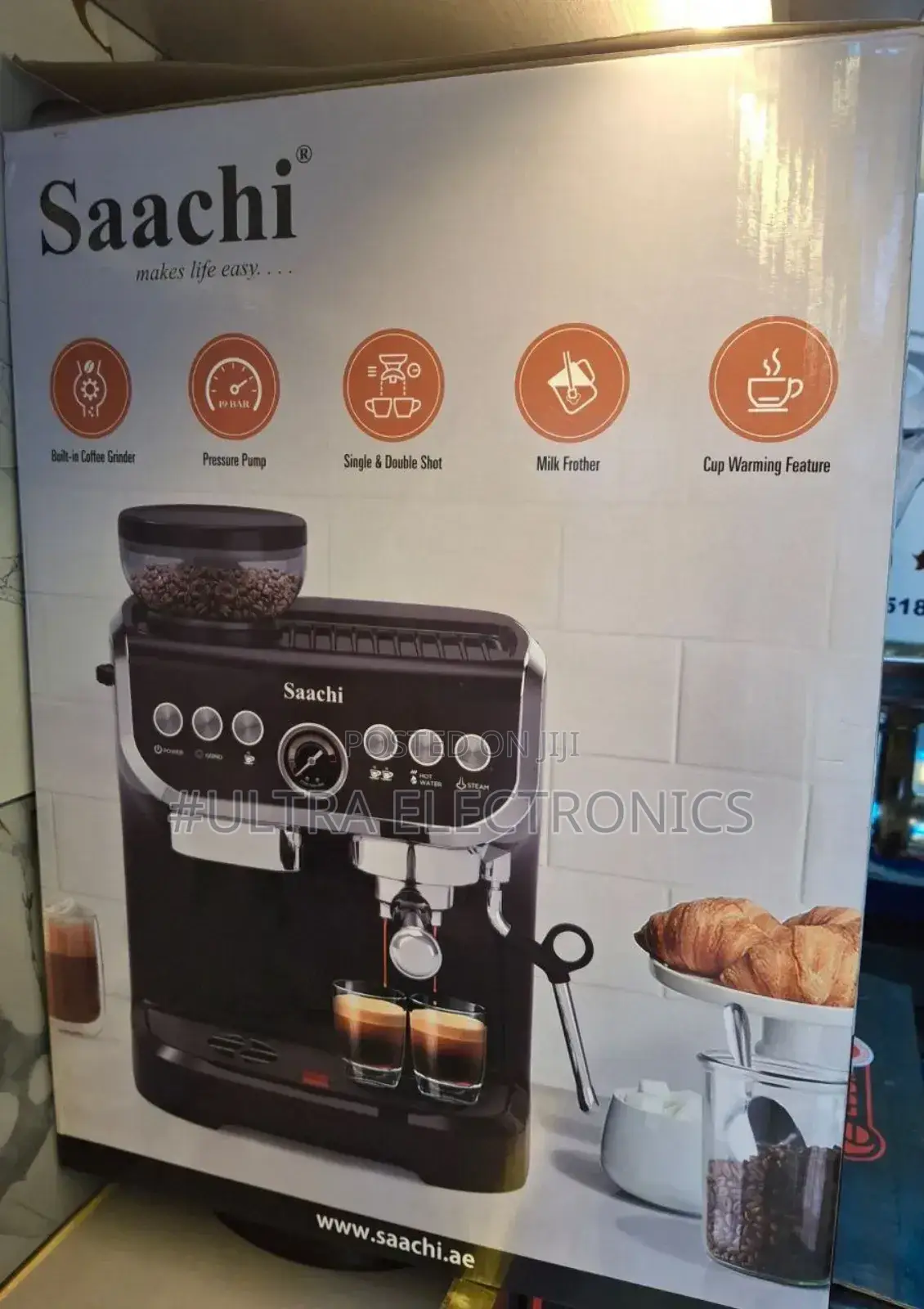Saachi 19-Bar Coffee Maker With a Built-in Grinder, Model Nl-Cof-7066c