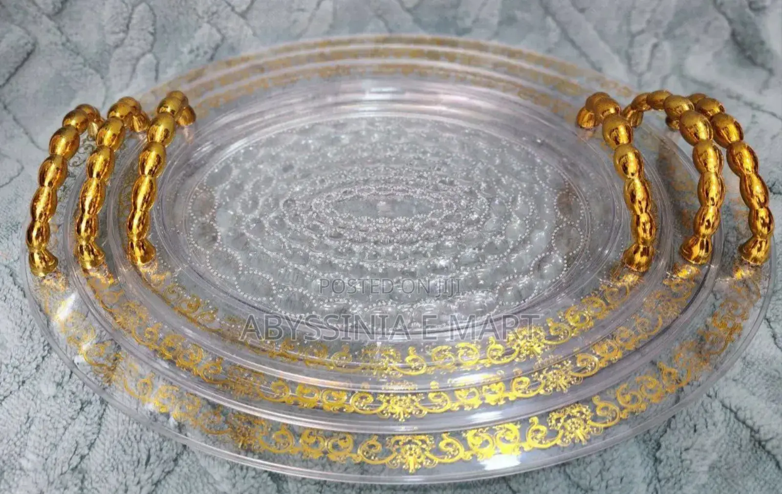 3 PCS Acrylic Serving Tray With a Gold-Colored Frame