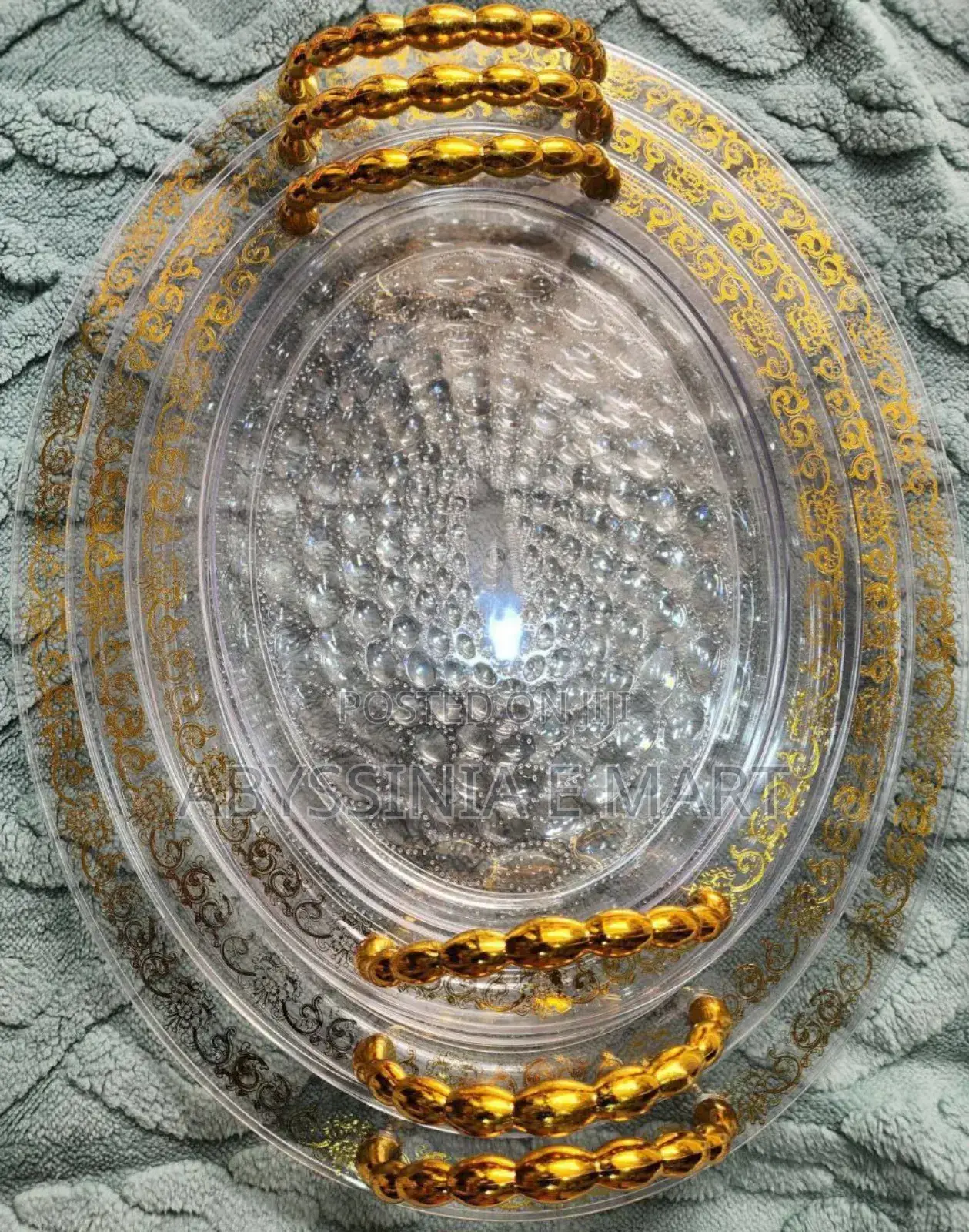 3 PCS Acrylic Serving Tray With a Gold-Colored Frame
