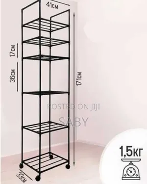 Black Metal 6-Tier Rolling Storage Shelf