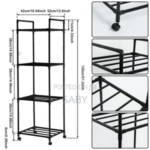 Black Metal 6-Tier Rolling Storage Shelf