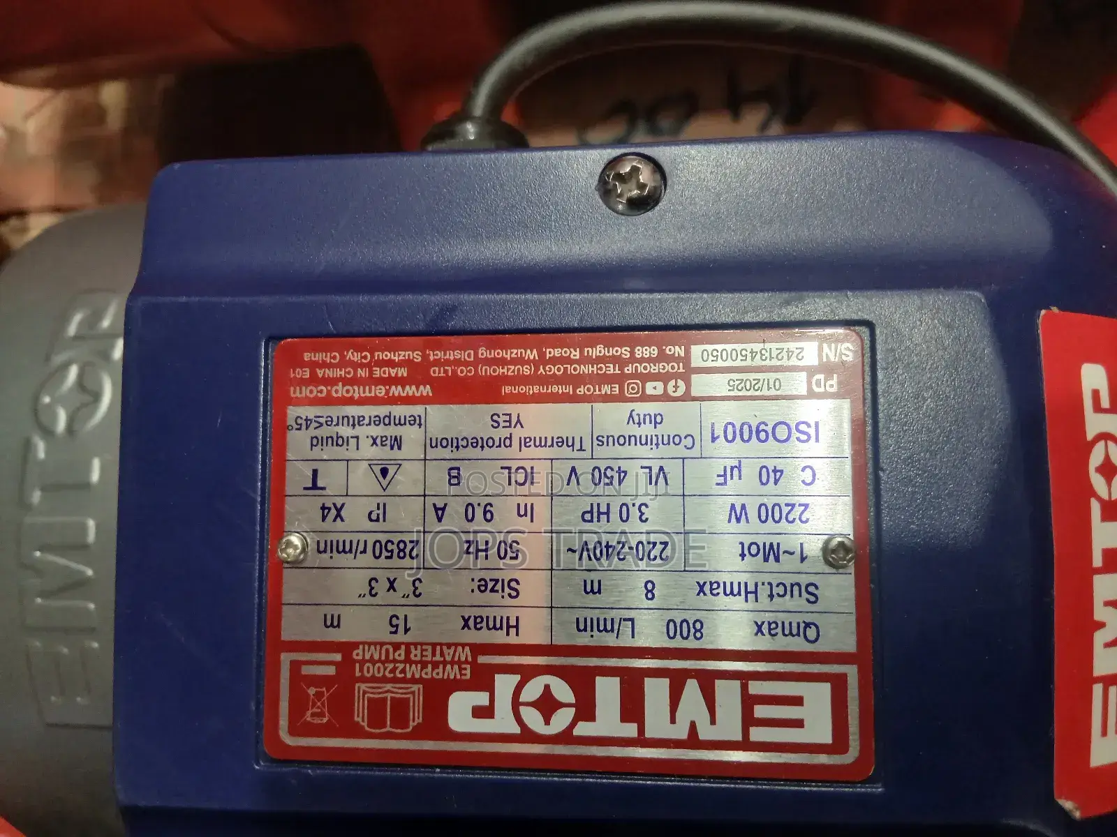 Emtop 3hp Water Pump 3"×3"