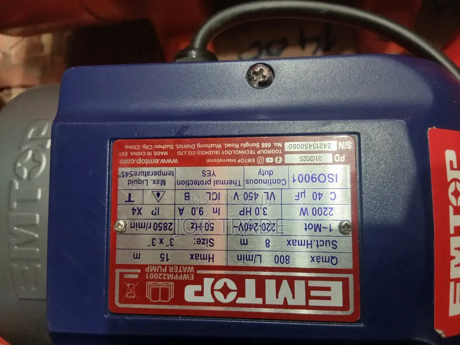 Emtop 3hp Water Pump 3"×3"