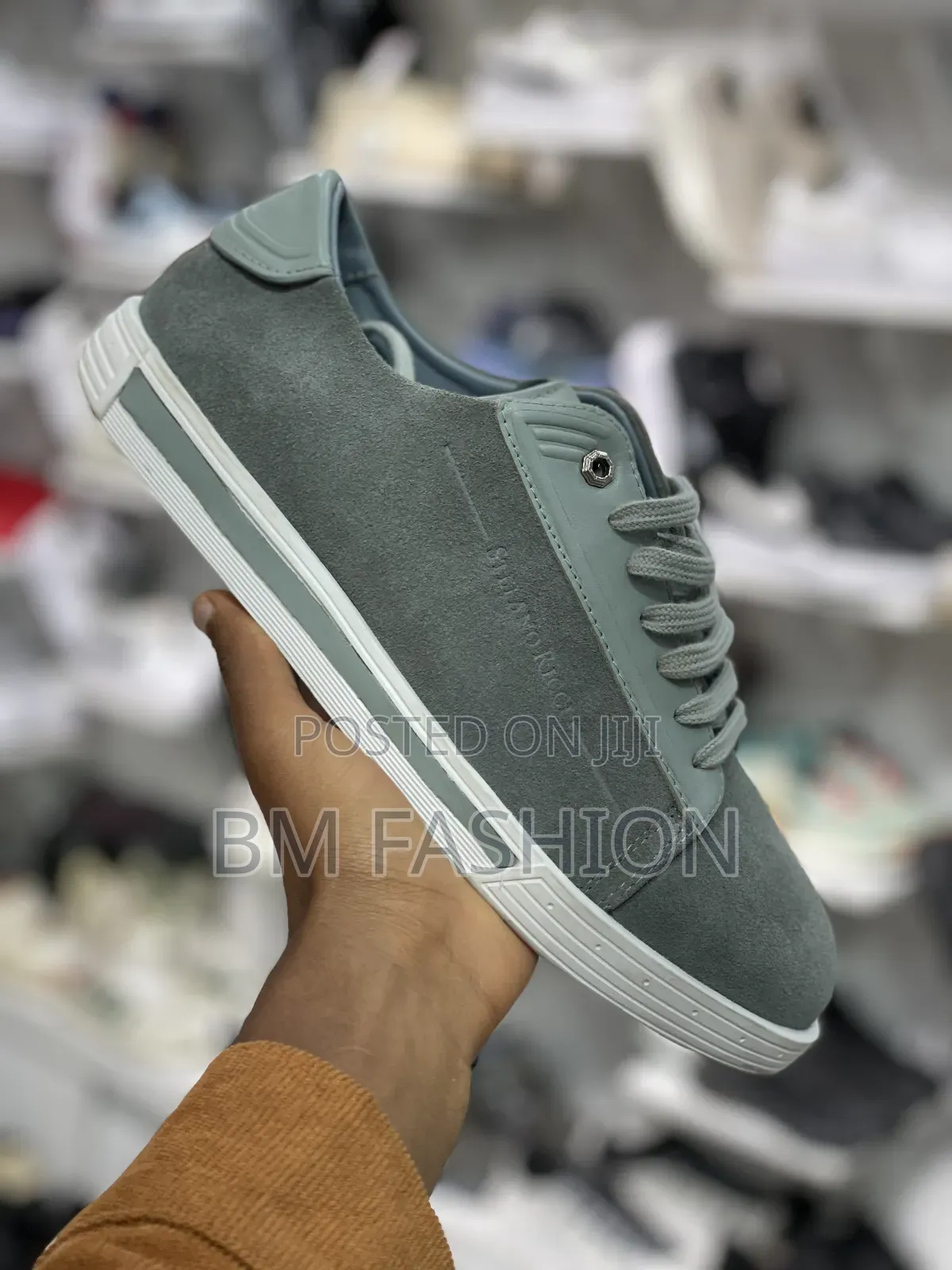 Stefano Ricci Men's Safe Green Suede Low-Top Sneakers