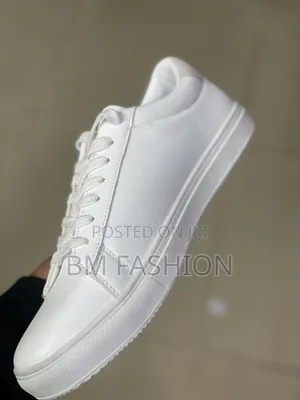 Zara Men's All White Textured Leather Low-Top Sneakers