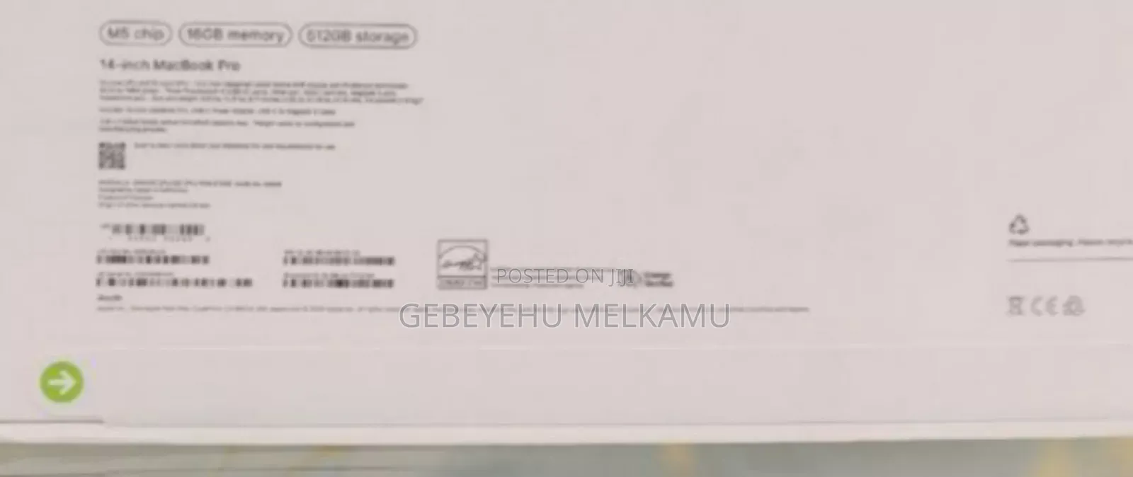 New Laptop Apple Macbook Pro 2025 M5 14-inch 16GB Apple M5 SSD 1T