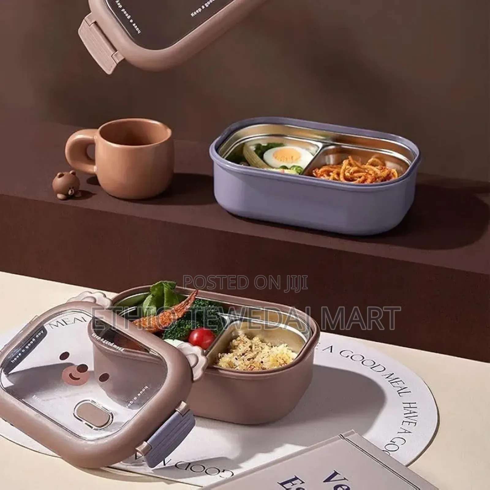 Stainless Steel Lunch Box ባለ ሁለት ክፍል ፔርሙስ ምሳ እቃ