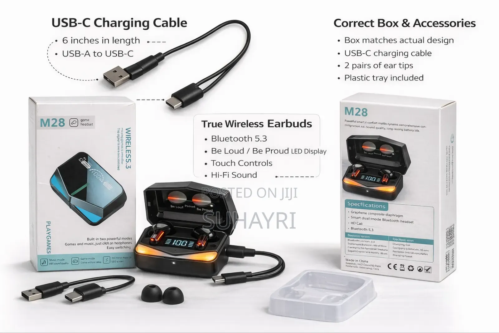 M28 Wireless 5.3 Gaming Earbuds – Led Display | Hi-fi Bass