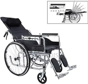 Bed አልጋ Bahels High Recline Back Folding Manual Commode Wheelchair