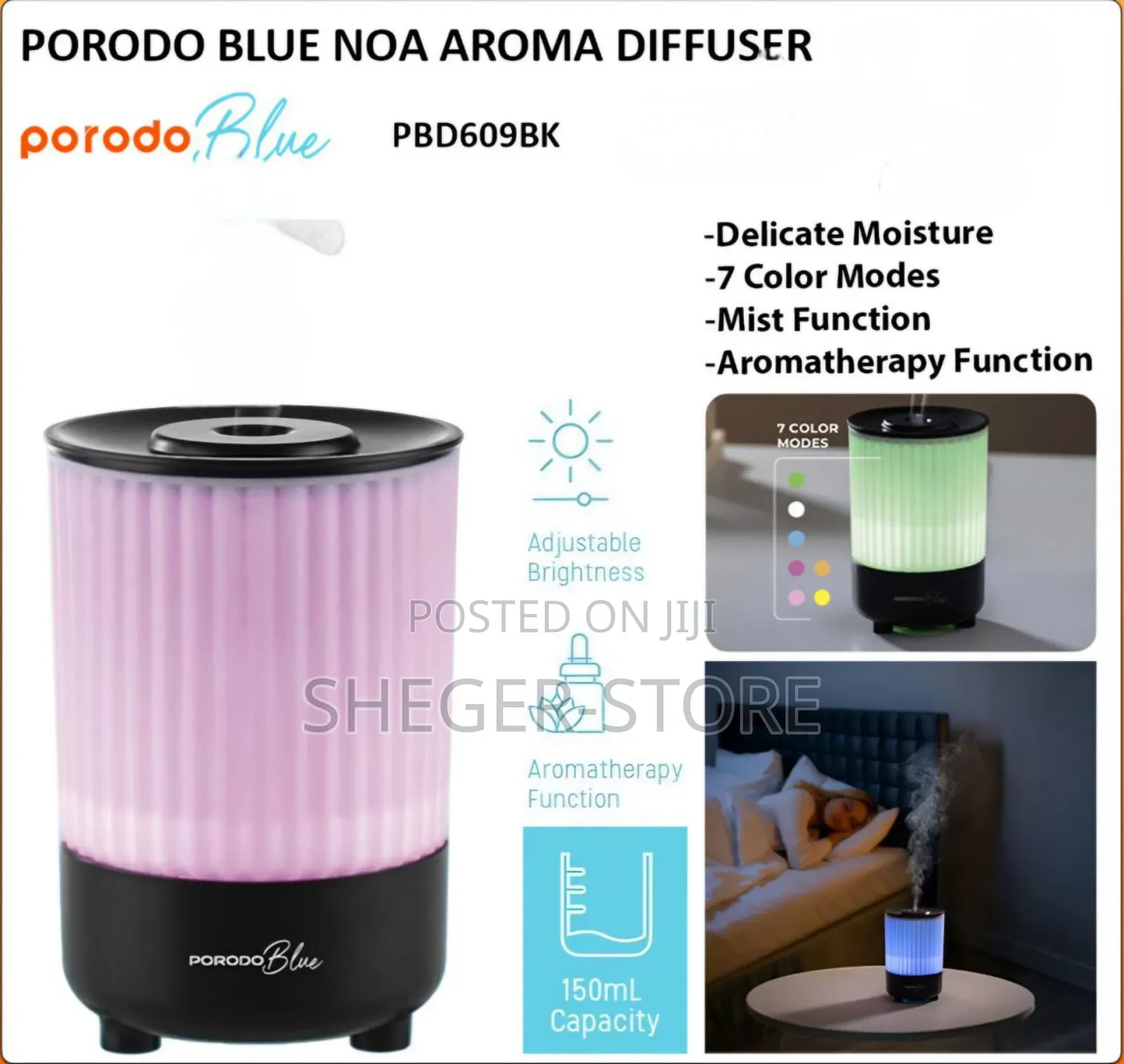 Brand New Orginal Porodo Noa Aroma Diffuser With Colorful Lights