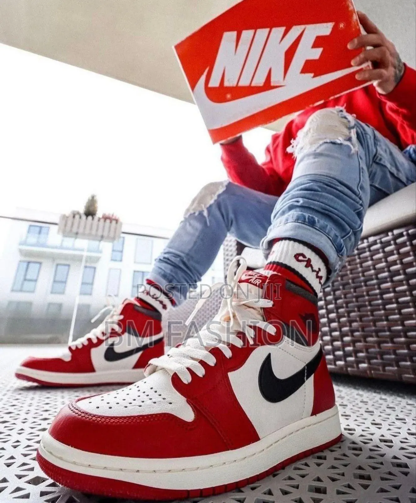 Nike Air Jordan 1(100% Original) For Men's Red X White