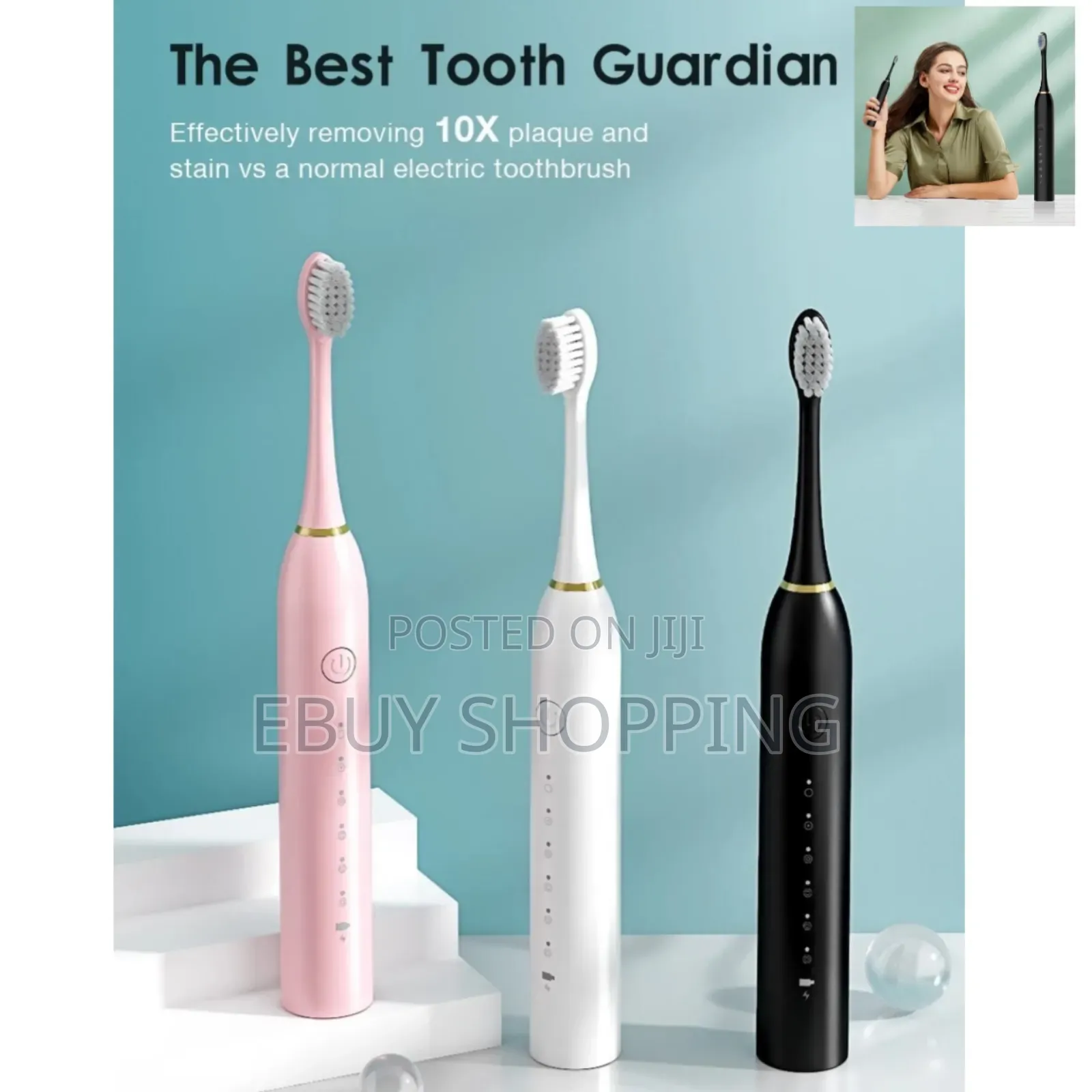 Gift-Ready Sonic Toothbrush: 4 Brush Heads Rechargeable