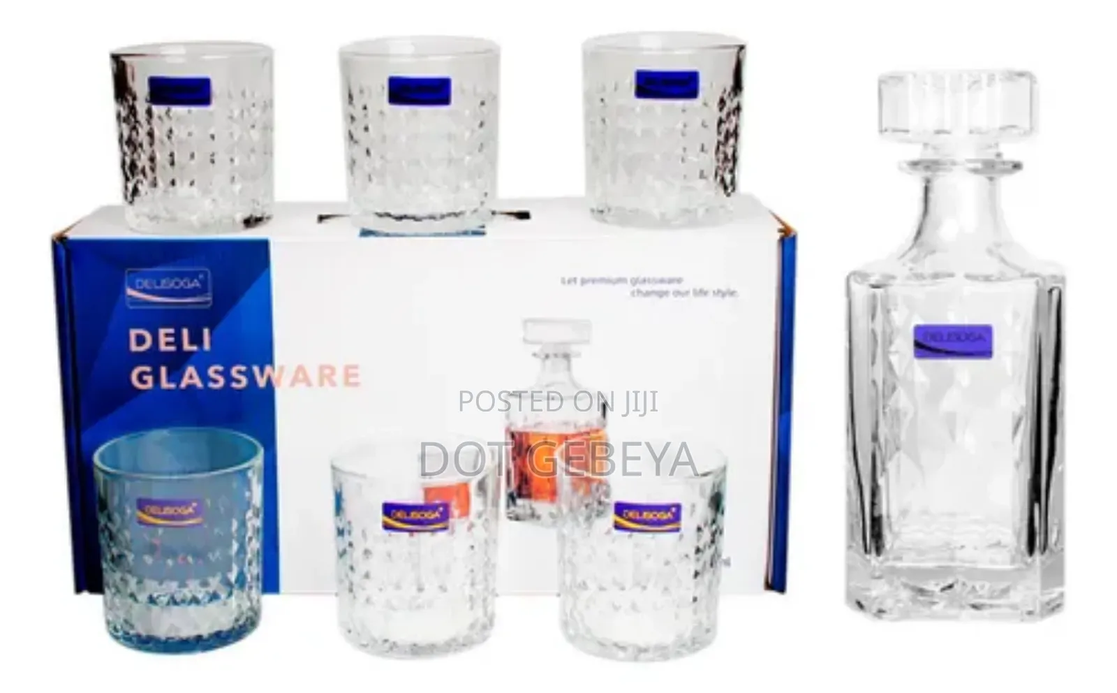 Delisoga Branded Glass Whiskey Decanter And Tumbler Set