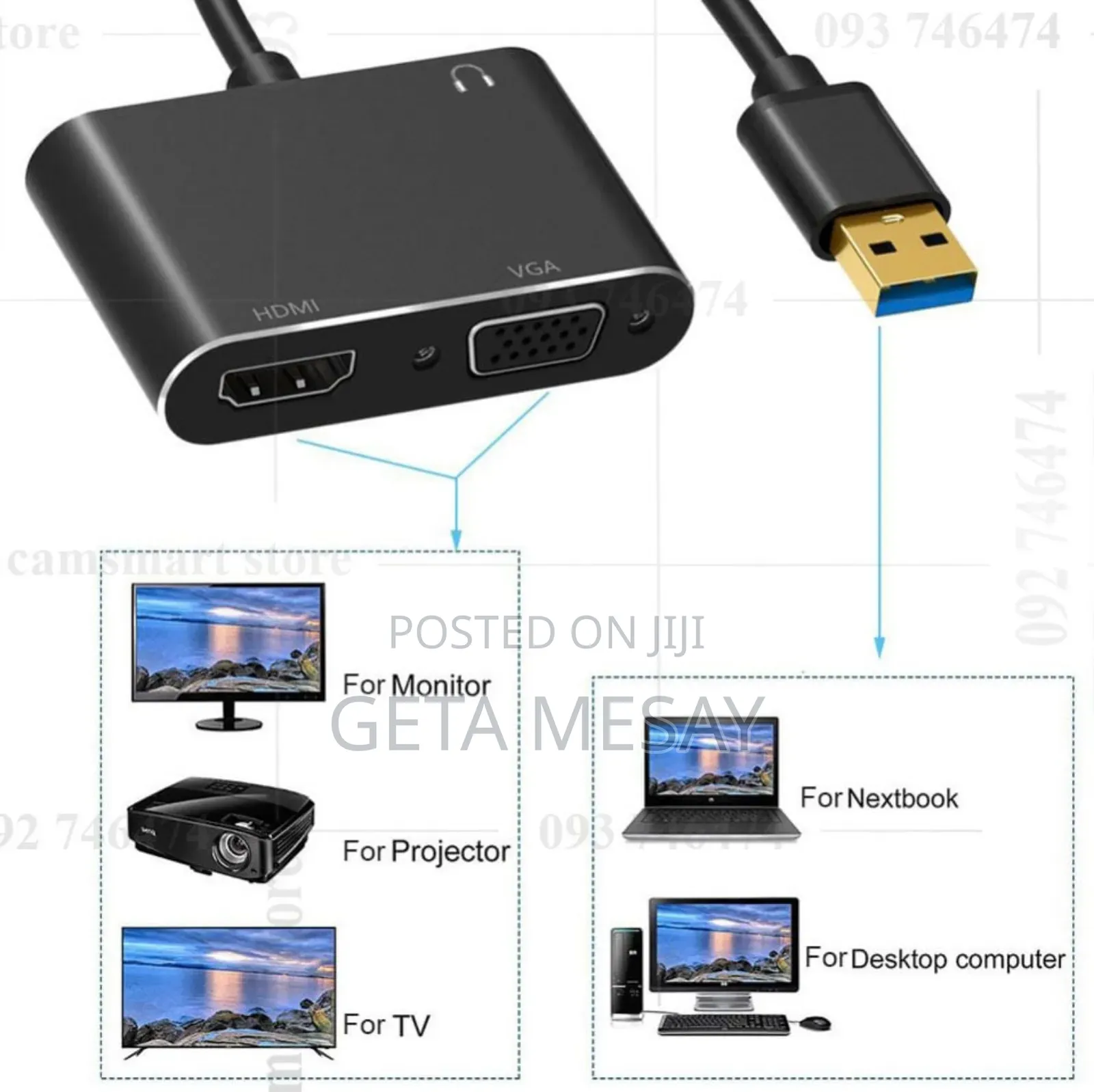 Usb 3.0 To Hdmi And Vga Adapter Dual Output Converter - 2 In 1 Video