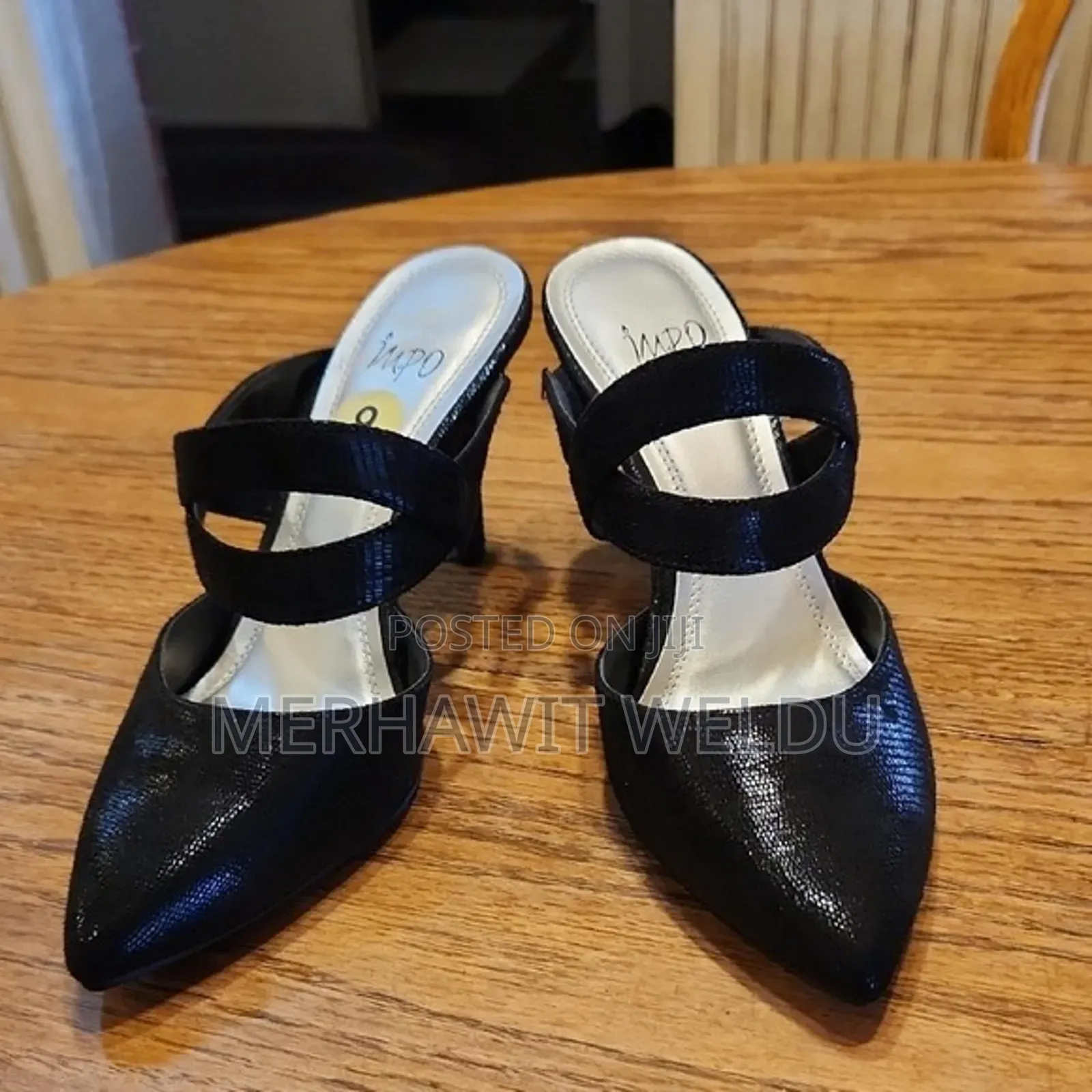 Black Impo Heeled Mule Shoe