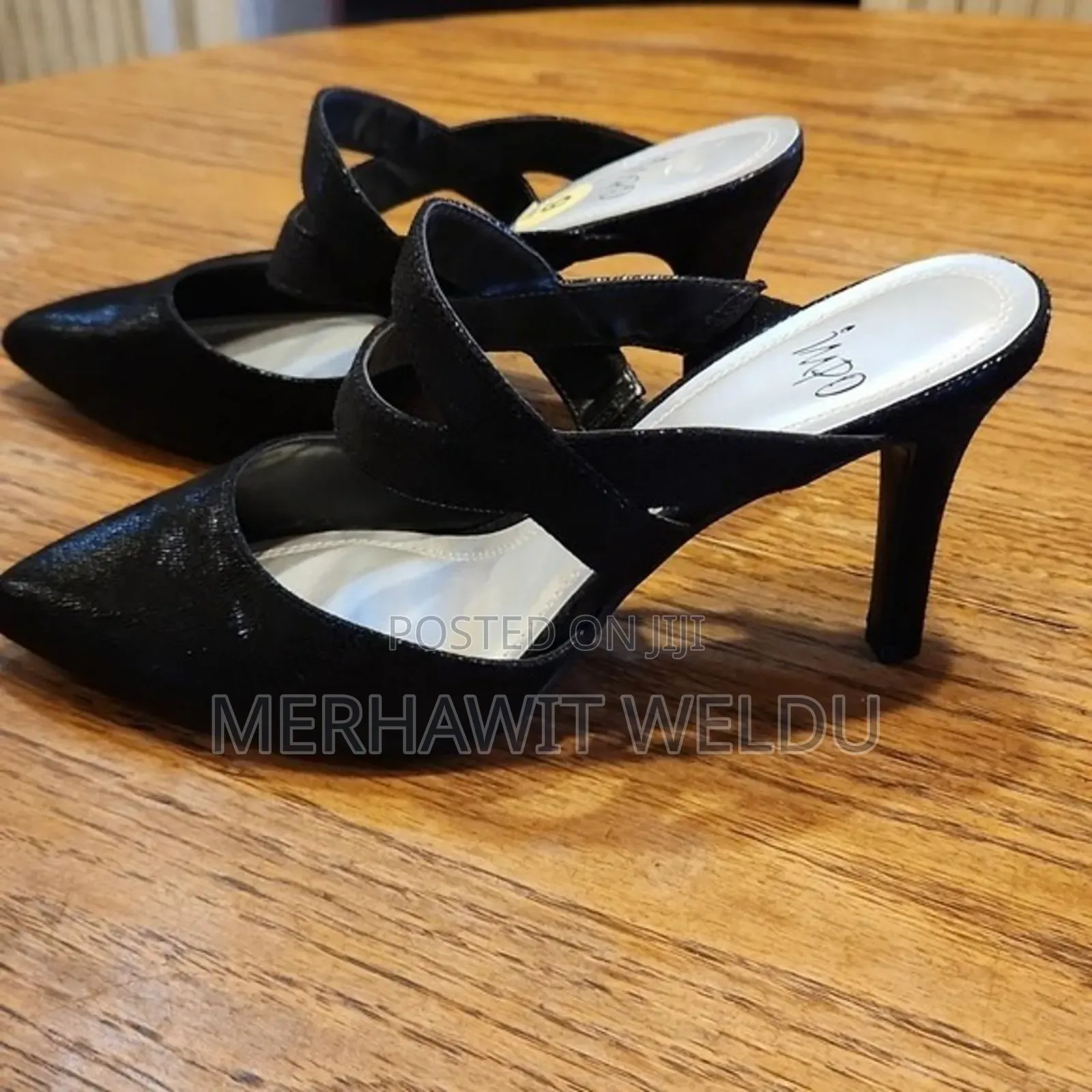 Black Impo Heeled Mule Shoe