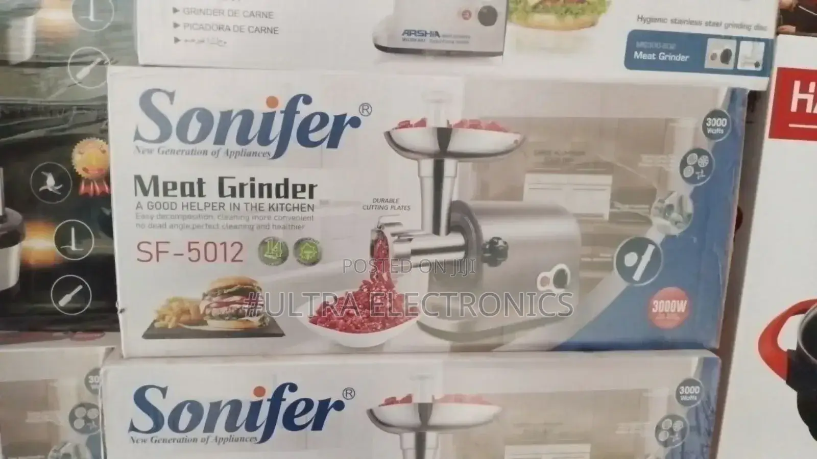 የስጋ መፍጫ ማሽን Sonifer Sf-5012 Meat Grinder. Power: 3000-Watt Motor.