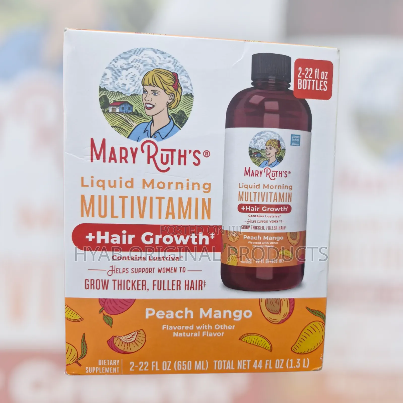 Mary Ruth Liquid Morning Multivitamin +Hairgrowth Peachmango 2× 650 Ml