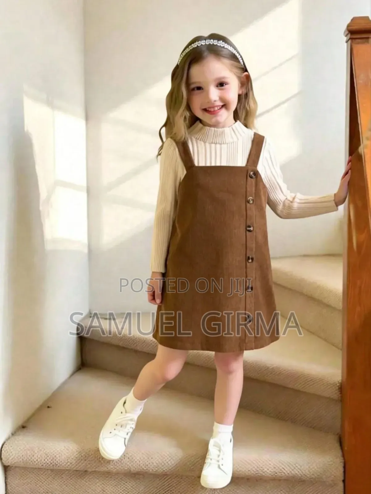 Mk- 0772 Toddler Girls Long Sleeve Top Button Design Suspender Skirt