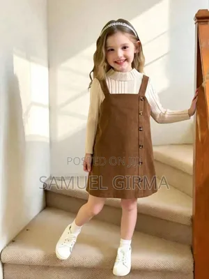 Mk- 0772 Toddler Girls Long Sleeve Top Button Design Suspender Skirt