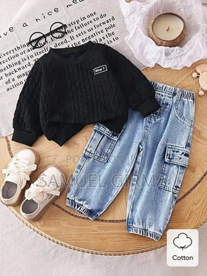 2pcs Baby Boy Letter Print Long Sleeve Sweatshirt and Cargo Pants Set