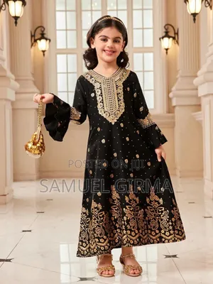 Mk- 0787 Young Girls Golden Collar Flower Flare Sleeve Dress