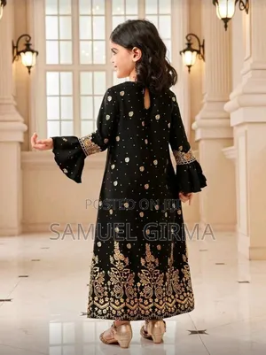 Mk- 0787 Young Girls Golden Collar Flower Flare Sleeve Dress