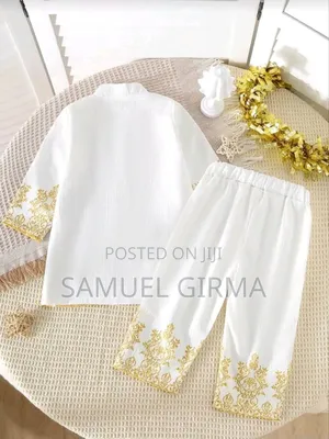 Mk- 0786 Toddler Boys Golden Print Long Robe Collar Shirt and Pant Set