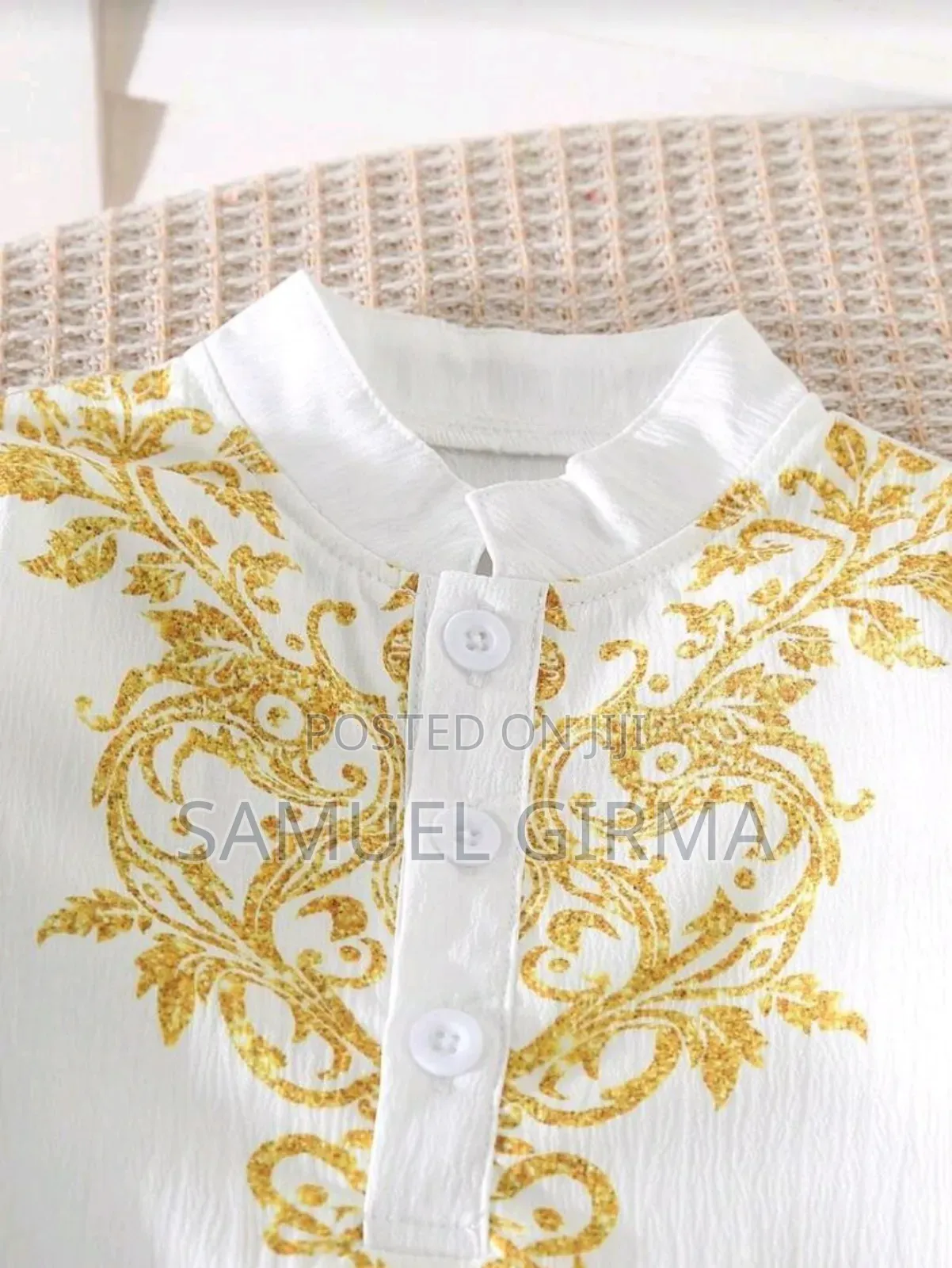 Mk- 0786 Toddler Boys Golden Print Long Robe Collar Shirt and Pant Set