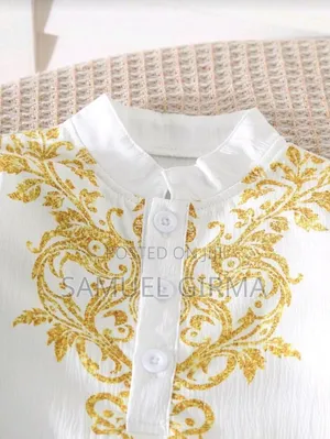 Mk- 0786 Toddler Boys Golden Print Long Robe Collar Shirt and Pant Set