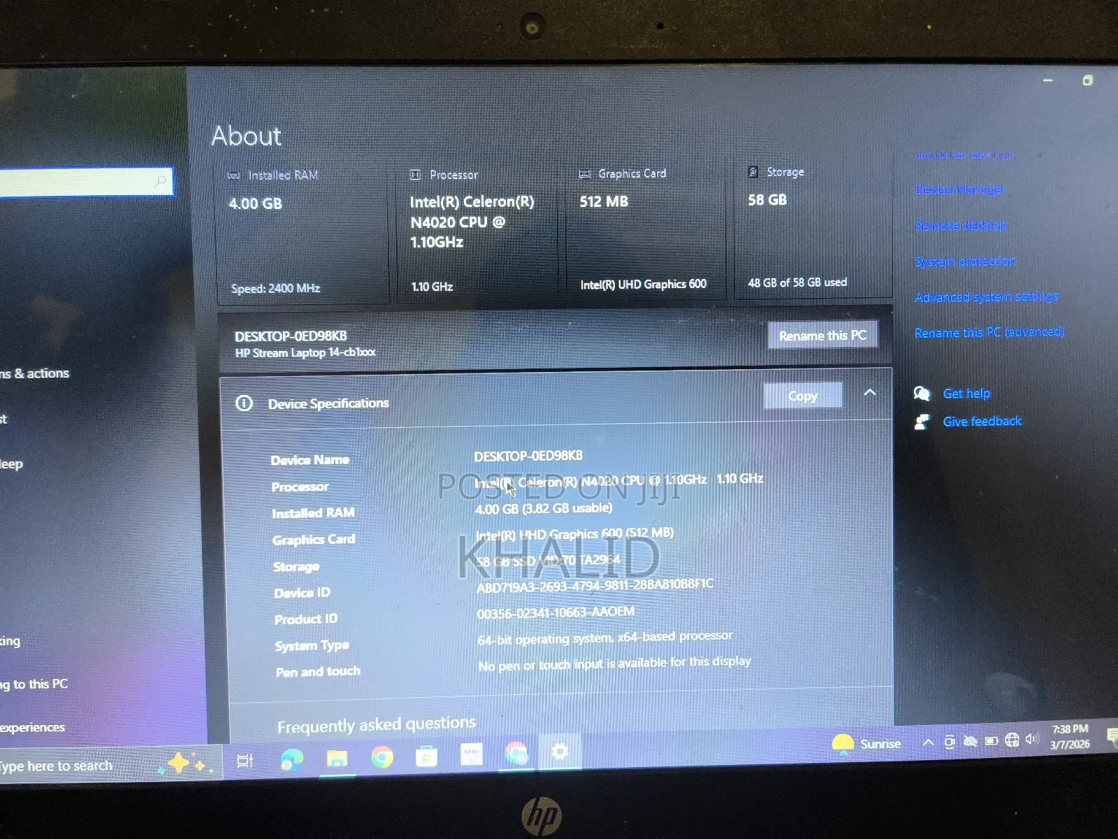 Laptop HP Stream 14 4GB Intel Celeron SSD 60GB