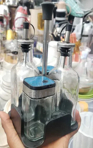 Generic 4-piece Glass And Stainless Steel Condiment Set With A Tray