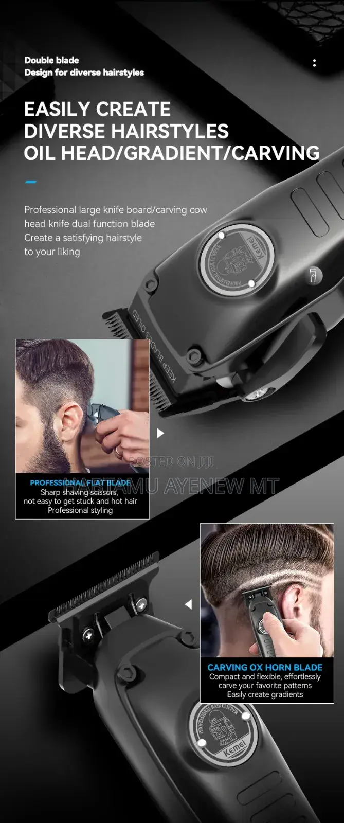 Kemei Km-1827 Hair Trimmer 2 በ አንድ Tondos ኬሚ ኪሚ ቶንዶስ የፀጉር ማስተካከያ