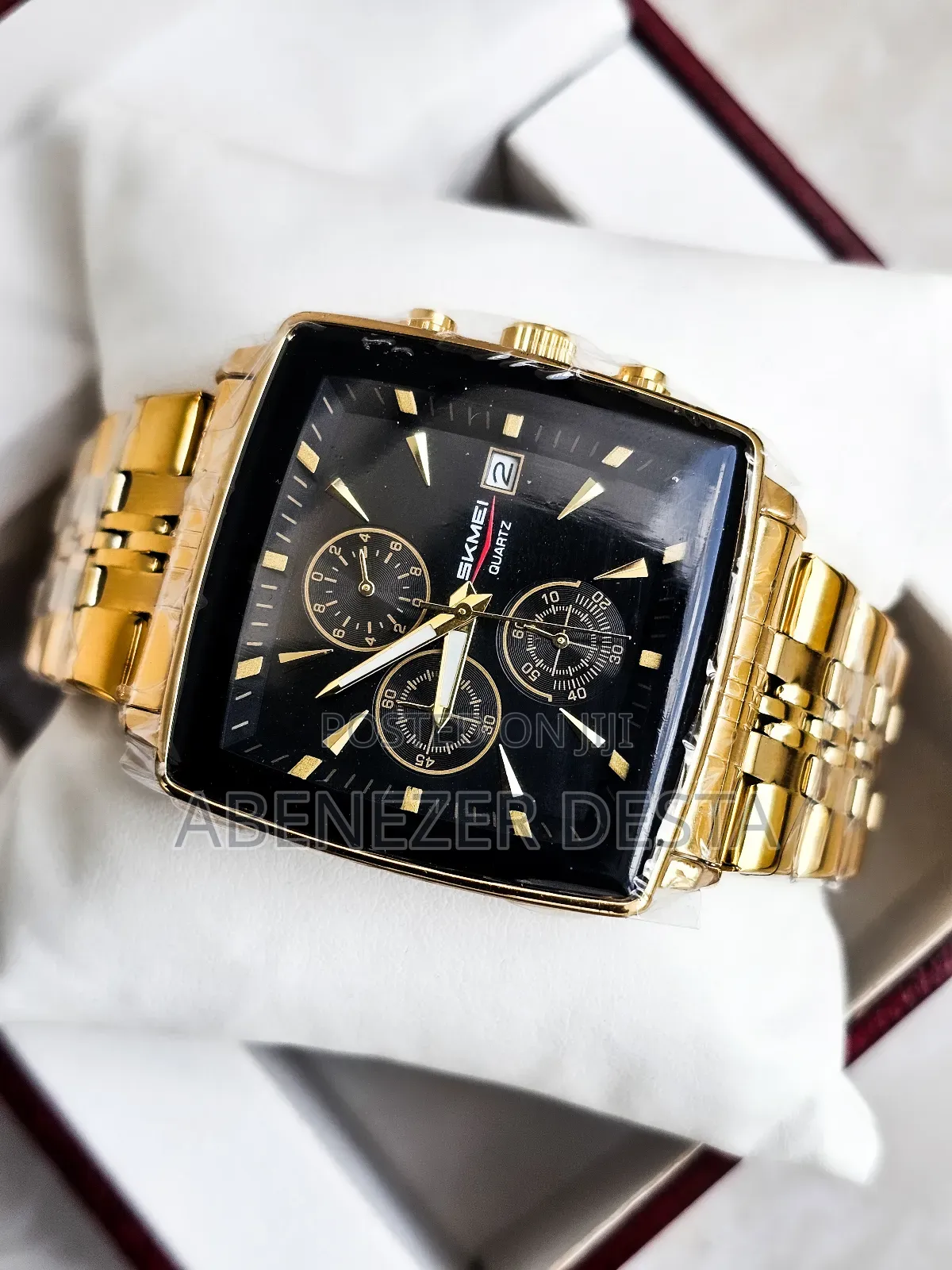 Gold-Toned Skmei Square Chronograph Watch Designed