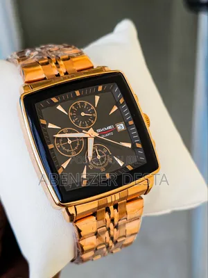Skmei 2434 Square Chronograph Watch, Featuring a Gold-Toned Band,
