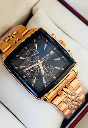 Skmei 2434 Square Chronograph Watch, Featuring a Gold-Toned Band,