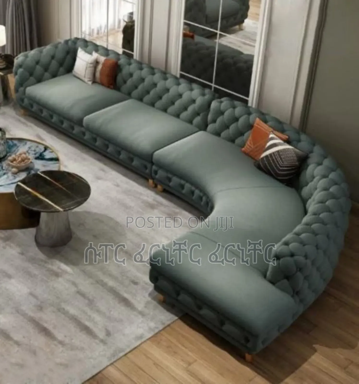 Blue Would L Shaped Sofa