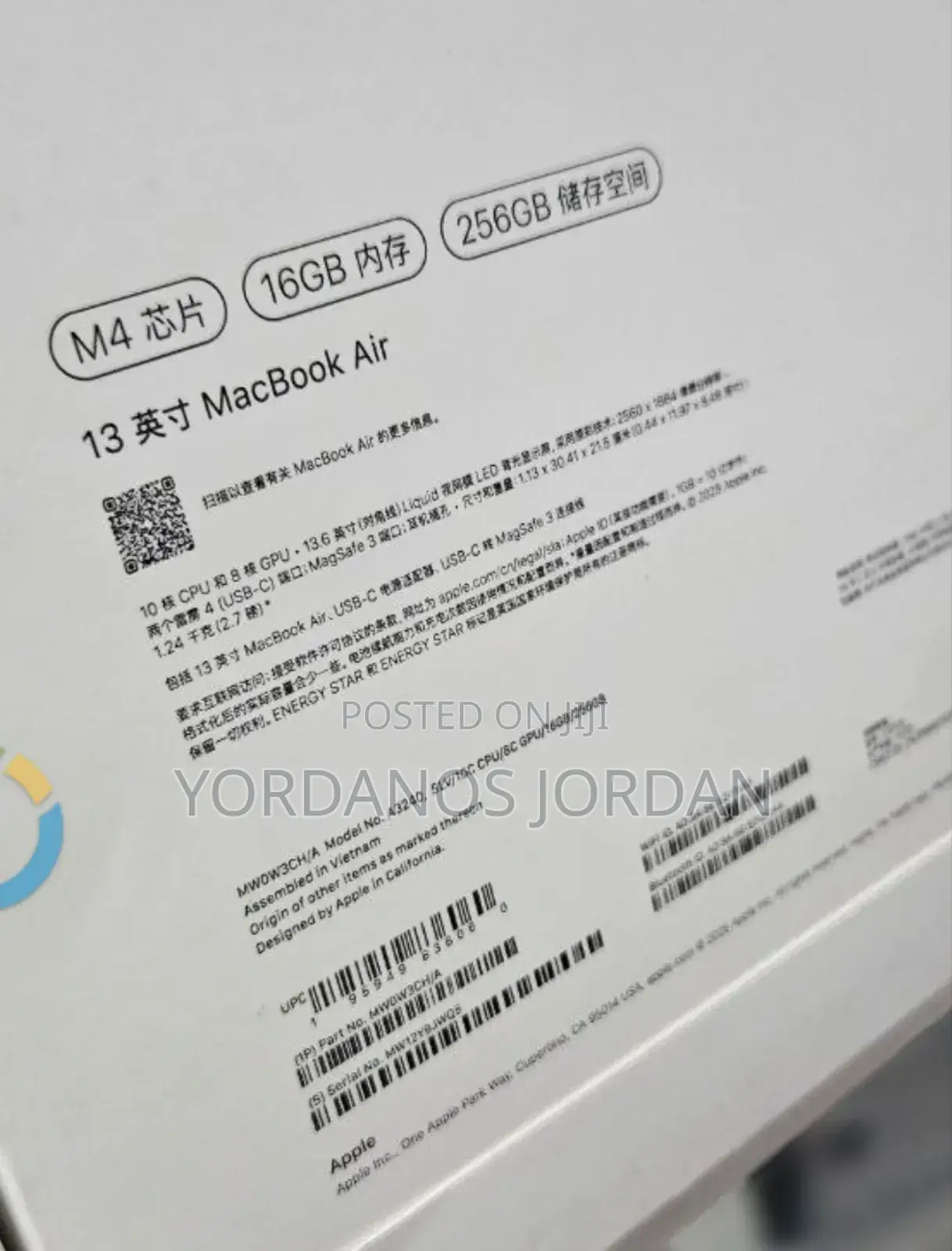 New Laptop Apple MacBook Air 2025 M4 13-inch 16GB Apple M4 SSD 256GB