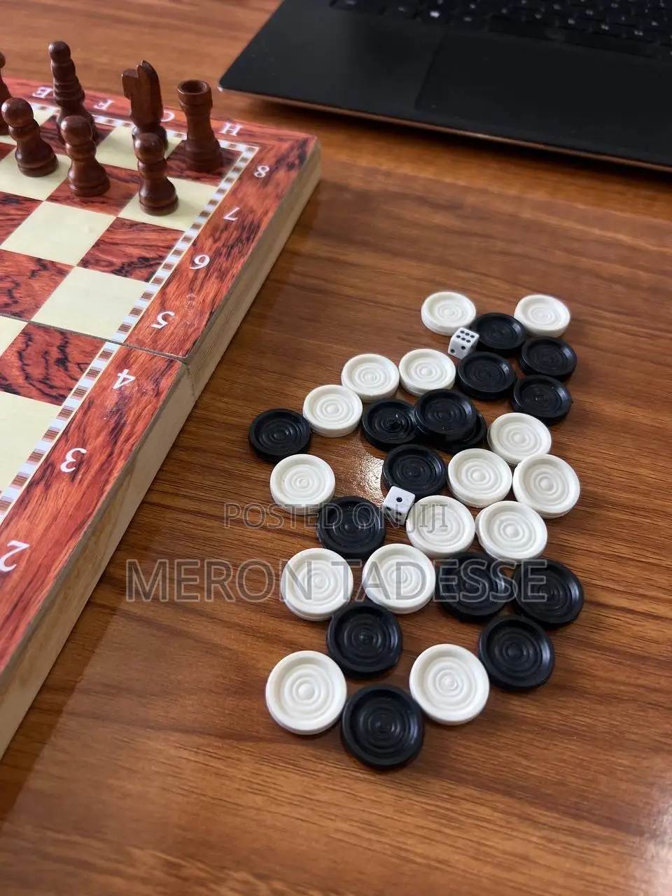 3in1 Wooden Game Set Chess+ Checkers + Backgammon ቼዝ + ዳማ +ባክጋመን