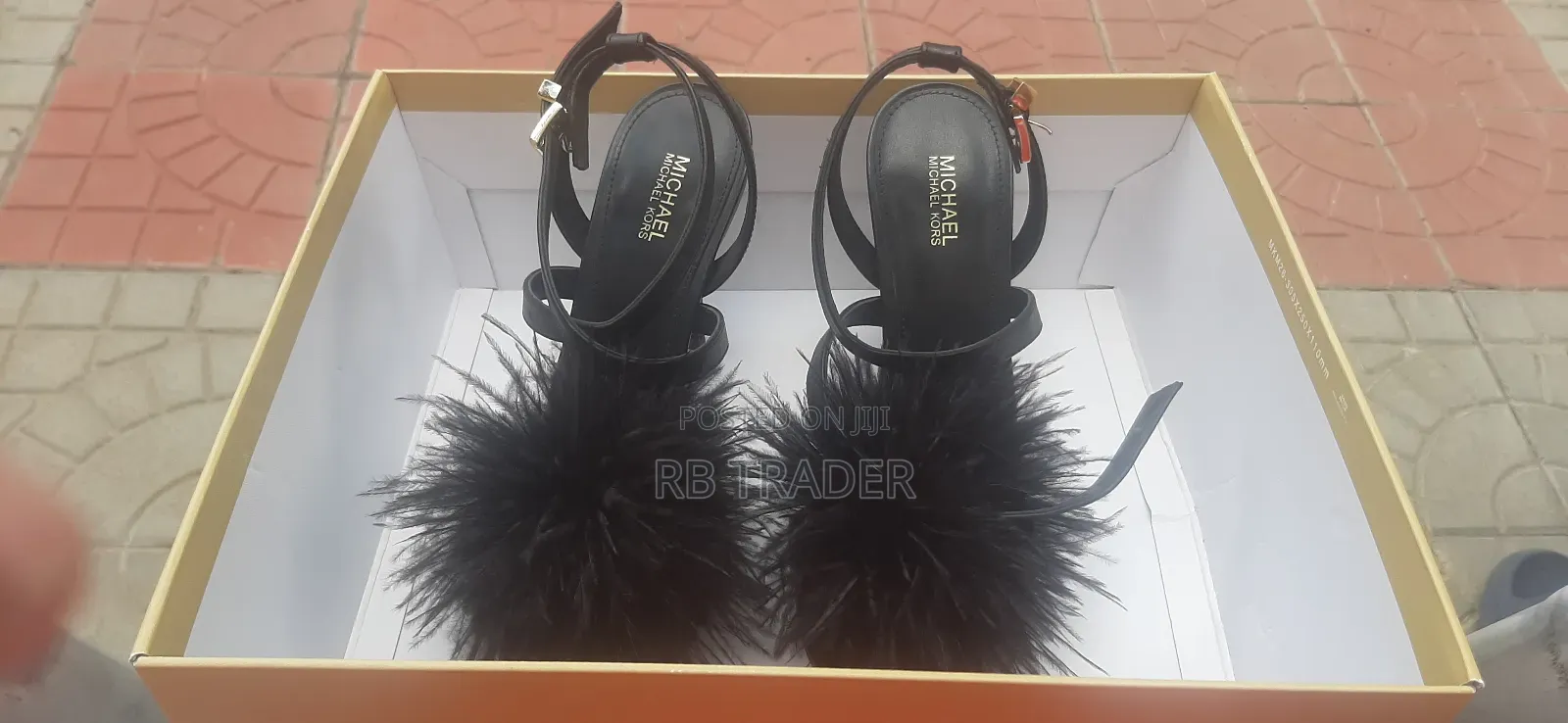 Michael Kors Whitby Feather Trim Leather Sandal