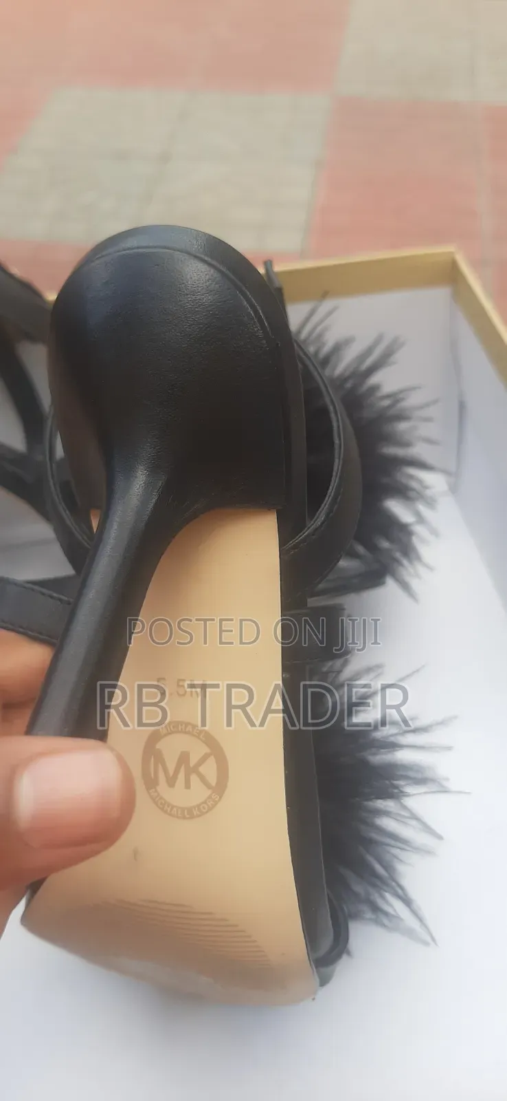 Michael Kors Whitby Feather Trim Leather Sandal