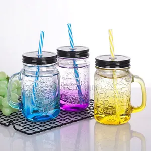 Mason Glass Drinking Mug With Straw