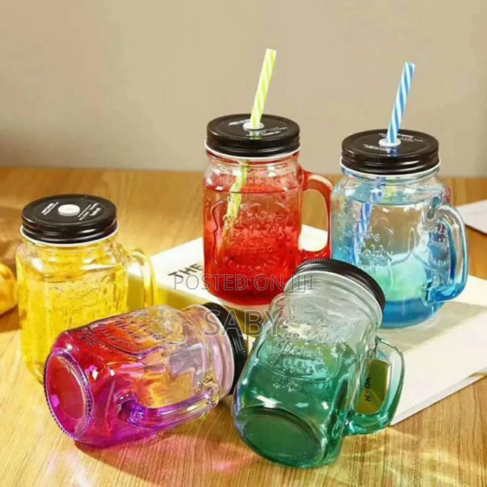 Mason Glass Drinking Mug With Straw