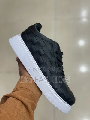 Men's Black Woven Leather Low-Top Sneakers (100% Original Material)
