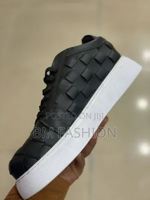 Men's Black Woven Leather Low-Top Sneakers (100% Original Material)