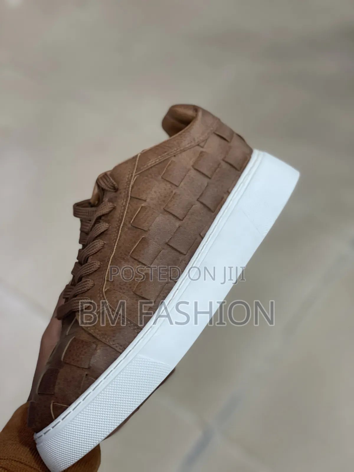 Men's Chestnut Brown Braided Texture Sneakers