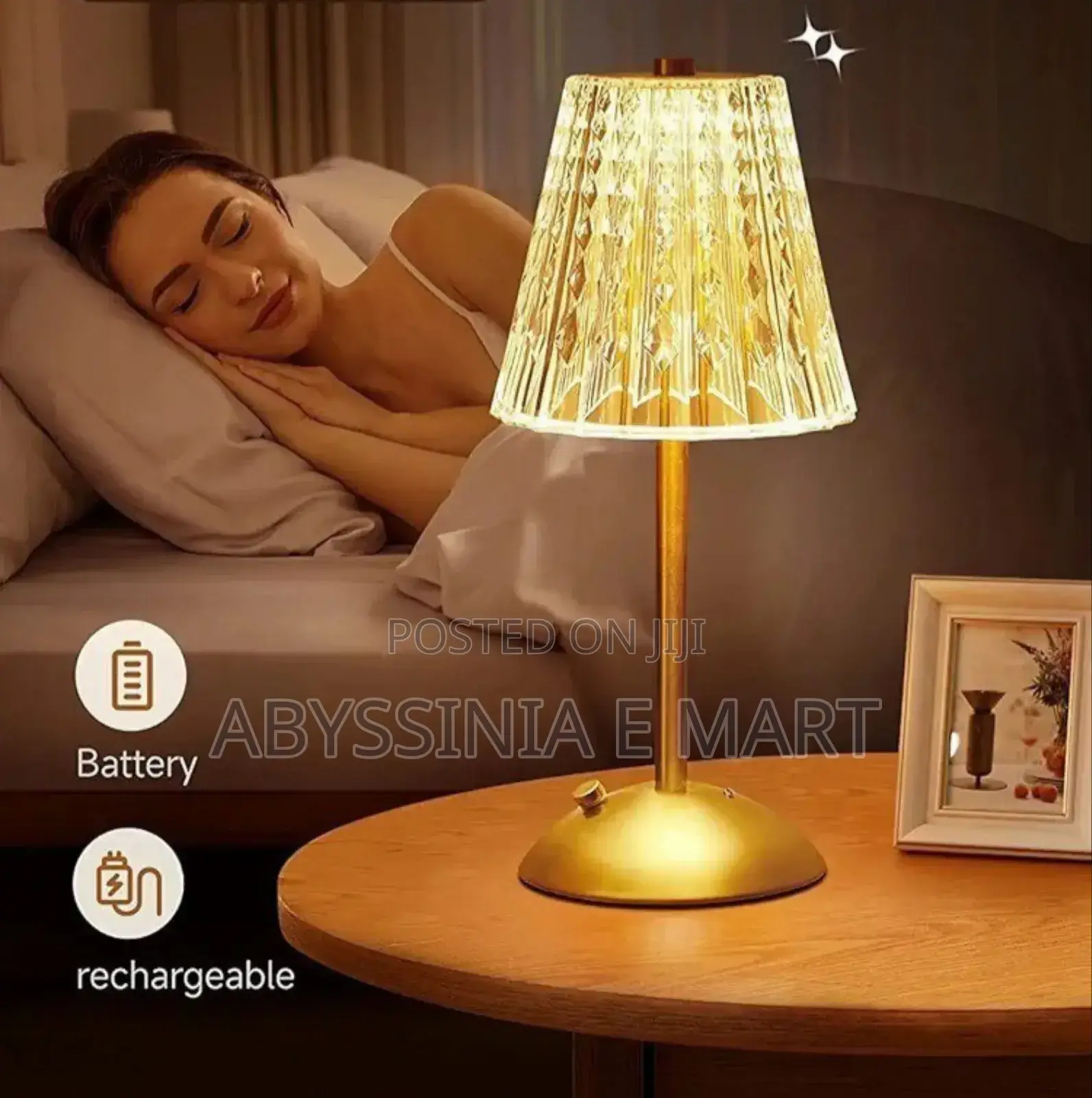 3 Light Intensities Rechargeable Crystal Table Lamp