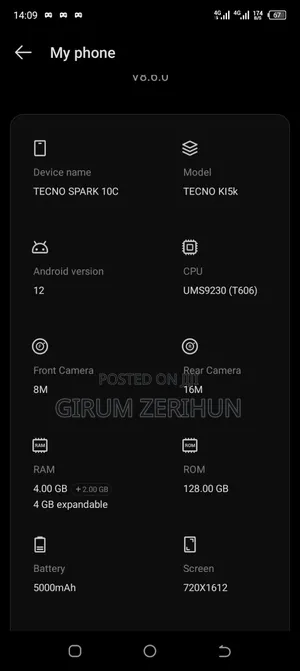 Tecno Spark 10C 128 GB Gray